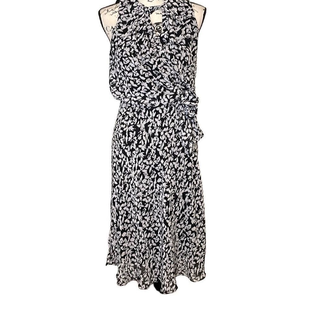 Karin Stevens black and white faux wrap dress, Size 6